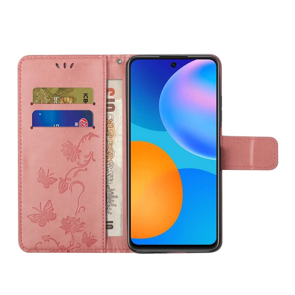 Étui en cuir à papillons pour Xiaomi Redmi 10, Rose