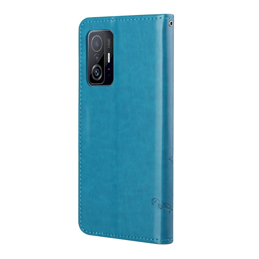 Étui en cuir à papillons pour Xiaomi 11T/11T Pro, Bleu