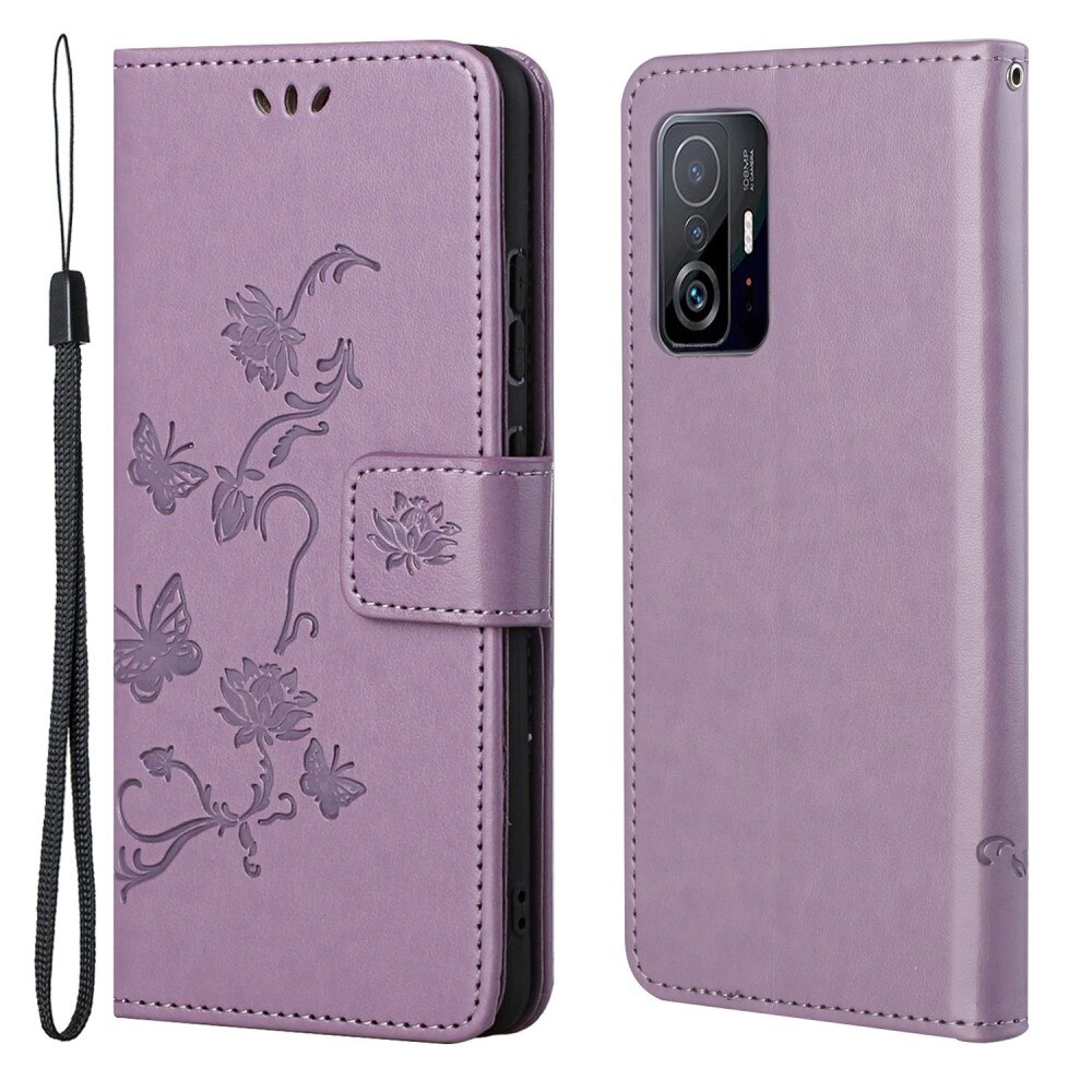 Étui en cuir à papillons pour Xiaomi 11T/11T Pro, Violet