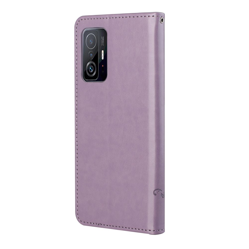 Étui en cuir à papillons pour Xiaomi 11T/11T Pro, violet