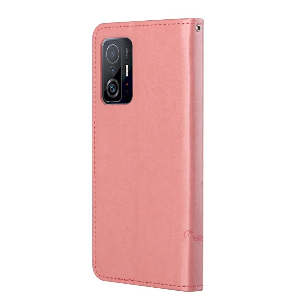 Étui en cuir à papillons pour Xiaomi 11T/11T Pro, Rose