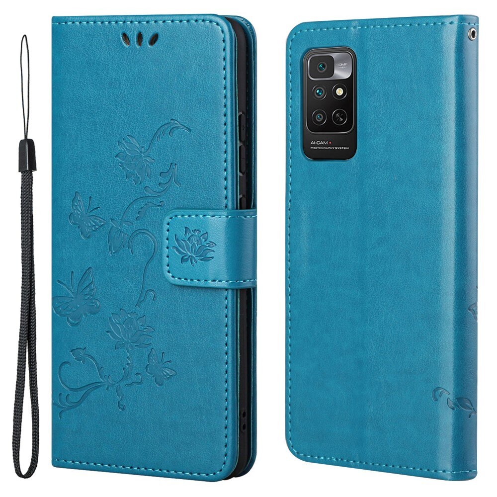Étui en cuir à papillons pour Xiaomi Redmi Note 11, Bleu