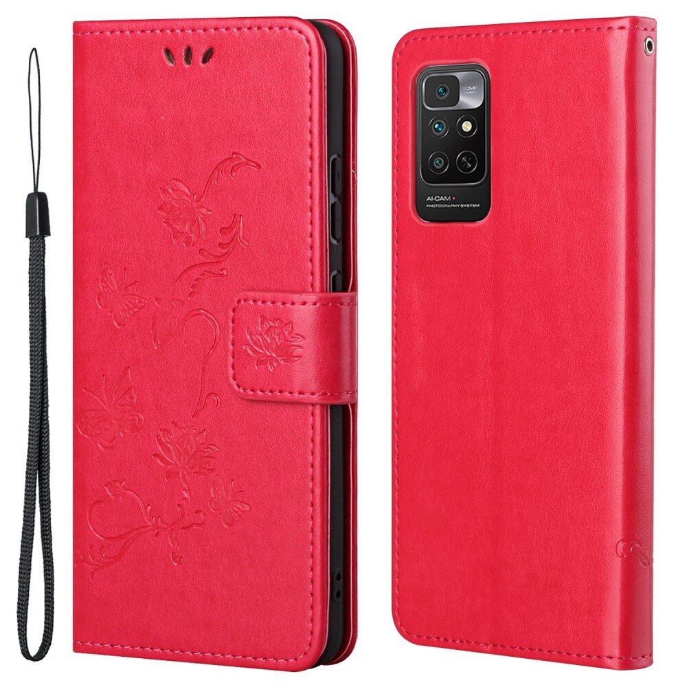 Étui en cuir à papillons pour Xiaomi Redmi Note 11, Rouge
