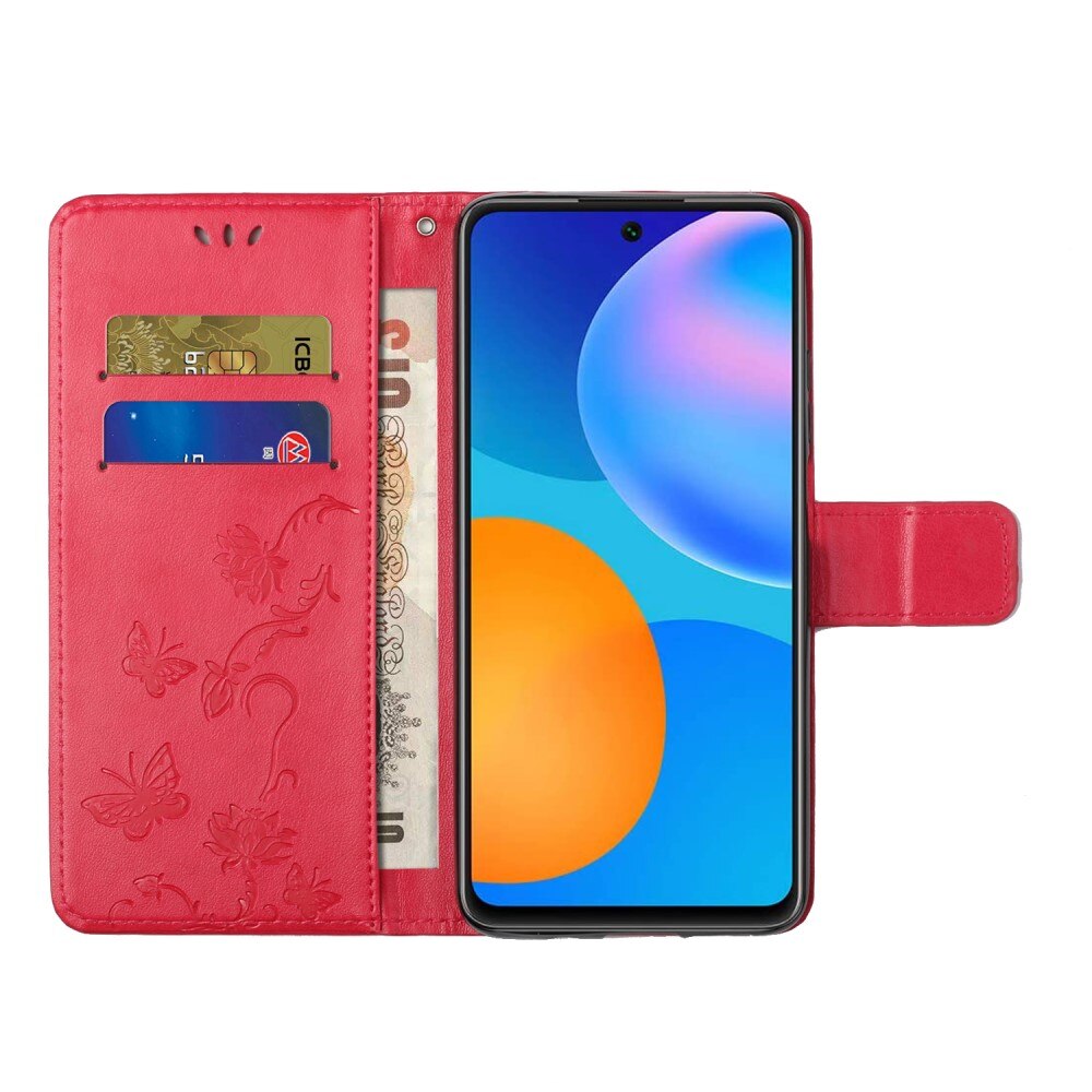 Étui en cuir à papillons pour Xiaomi Redmi Note 11, rouge