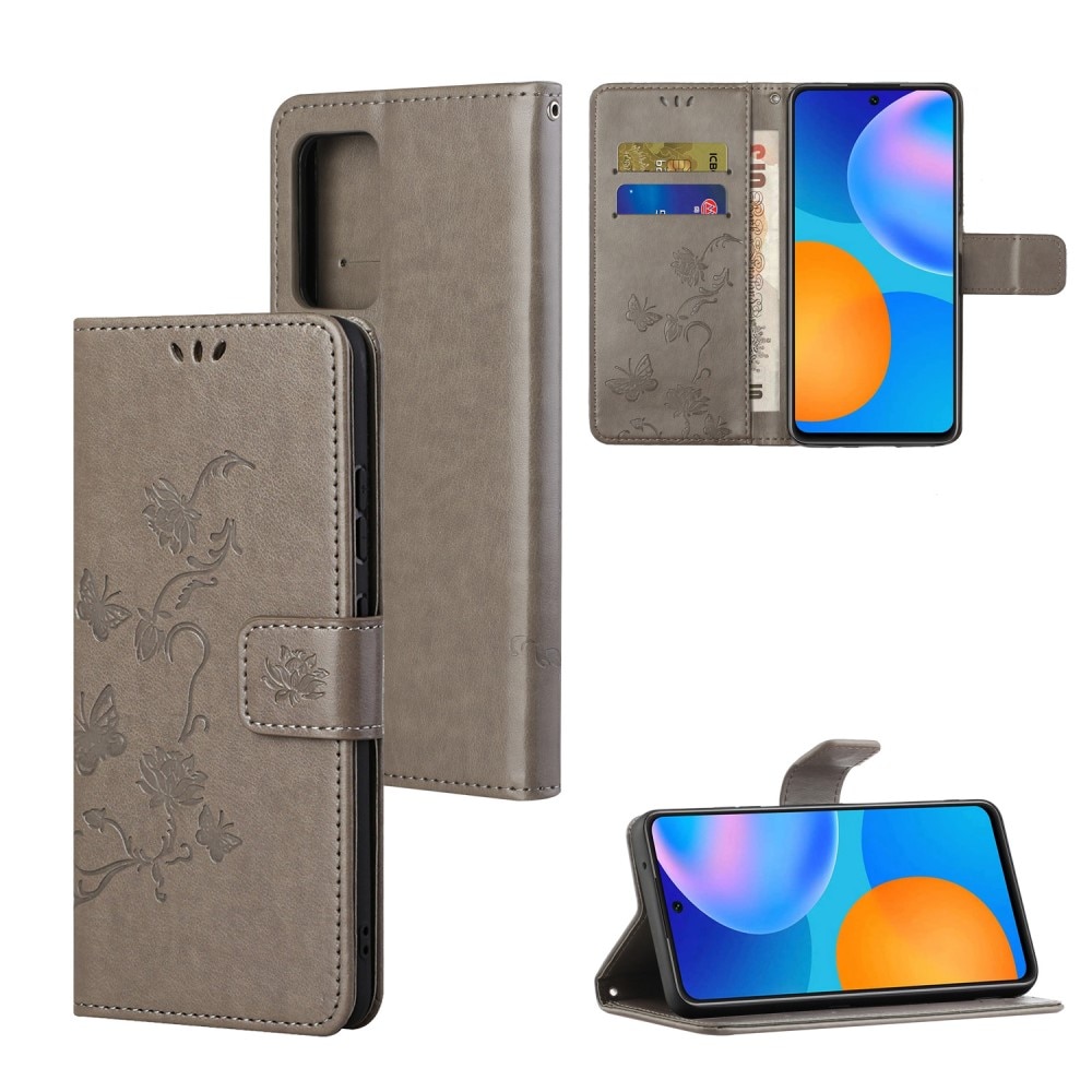Étui en cuir à papillons pour Xiaomi Redmi Note 11, Gris
