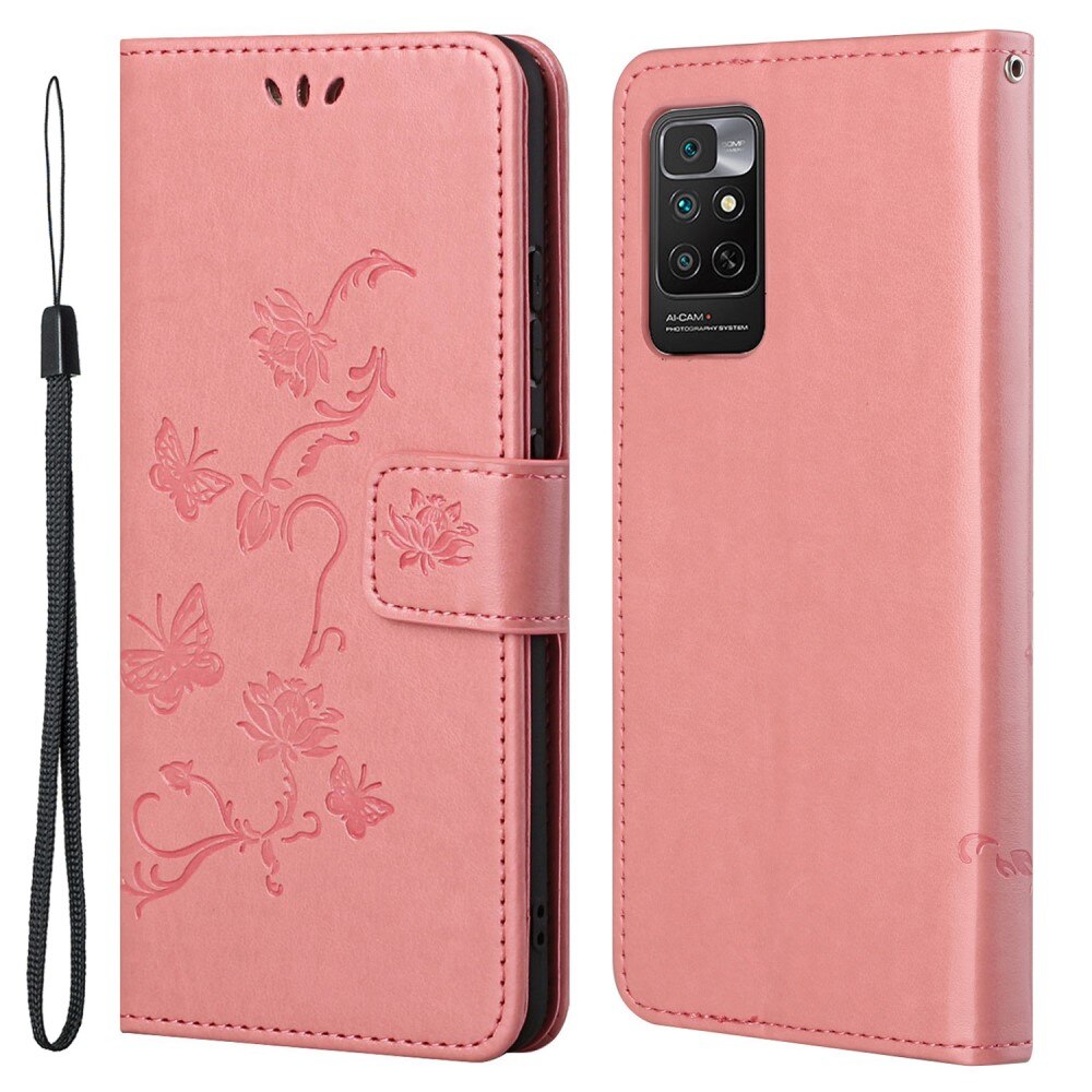 Étui en cuir à papillons pour Xiaomi Redmi Note 11, Rose