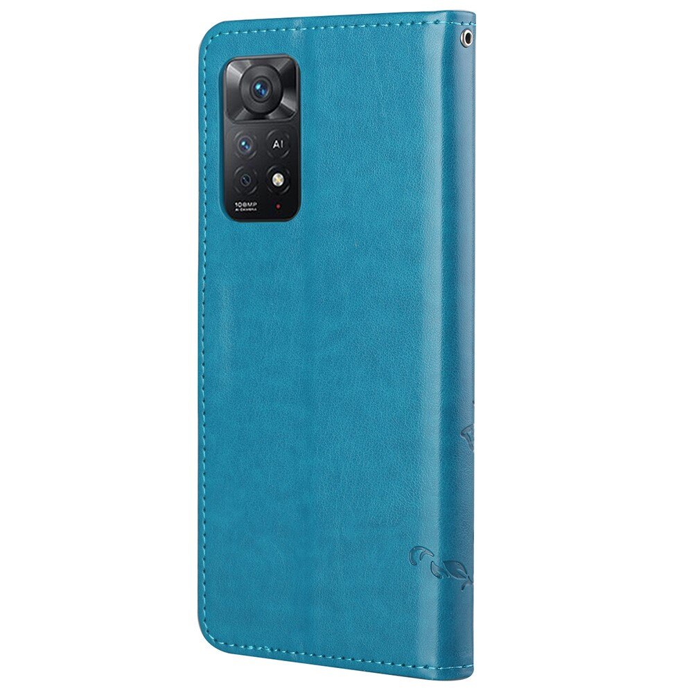 Étui en cuir à papillons pour Xiaomi Redmi Note 11 Pro, bleu