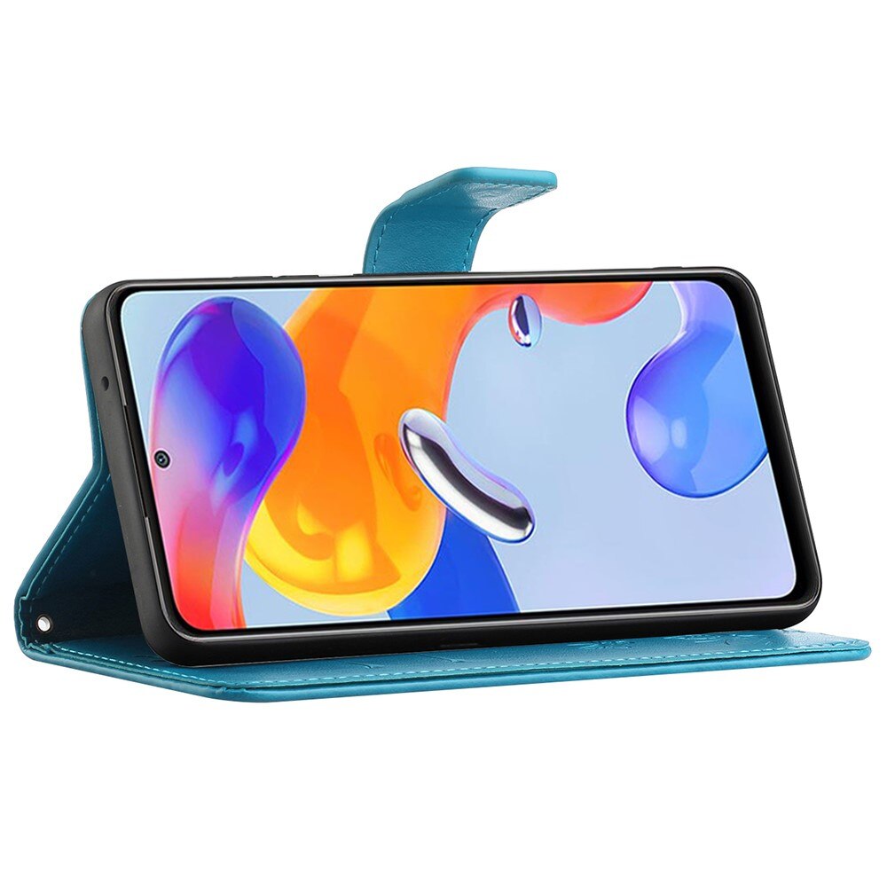 Étui en cuir à papillons pour Xiaomi Redmi Note 11 Pro, Bleu