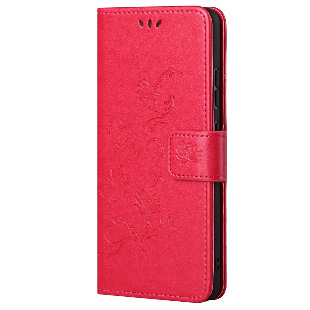 Étui en cuir à papillons pour Xiaomi Redmi Note 11 Pro, rouge