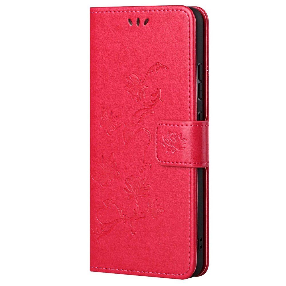 Étui en cuir à papillons pour Xiaomi Redmi Note 11 Pro, Rouge
