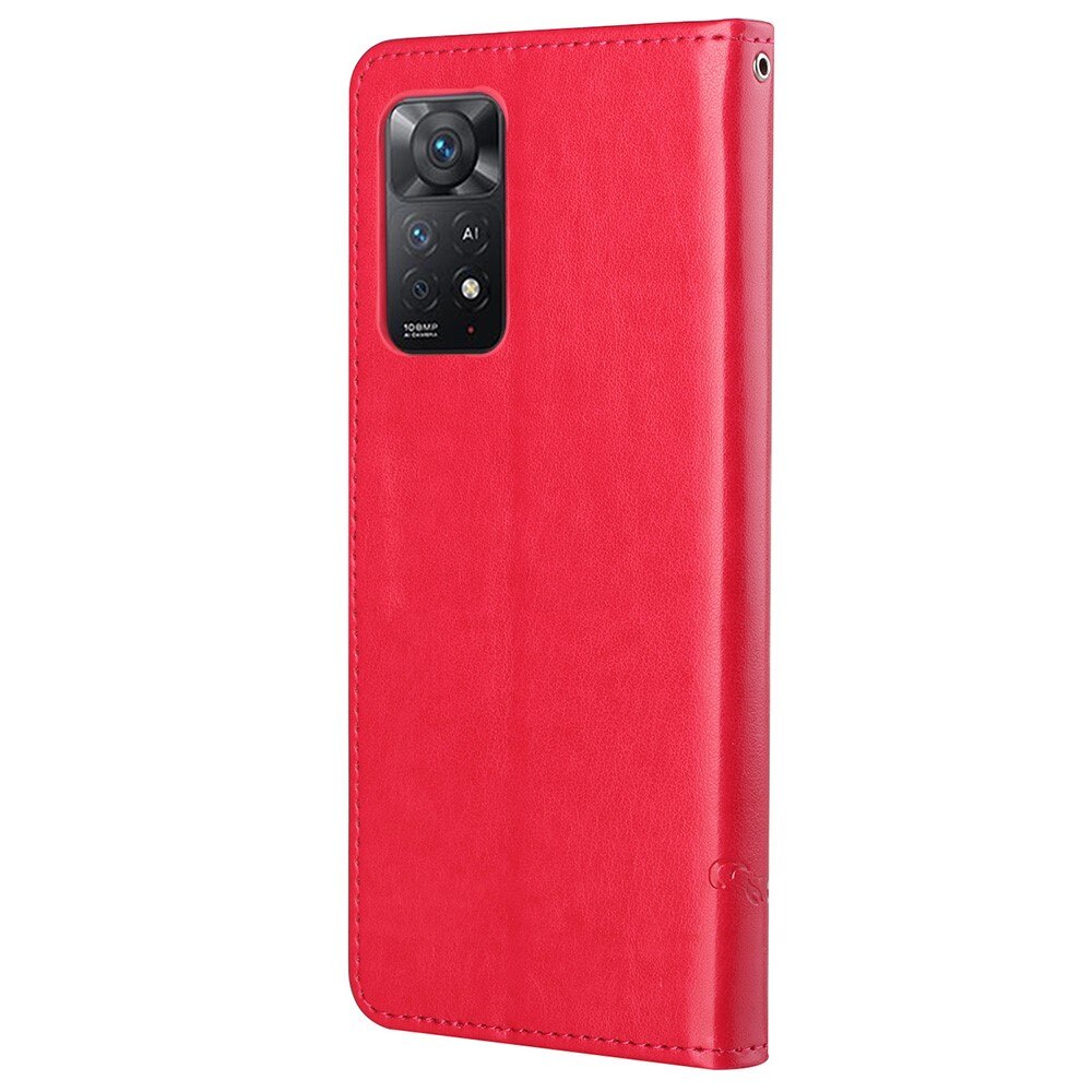 Étui en cuir à papillons pour Xiaomi Redmi Note 11 Pro, rouge