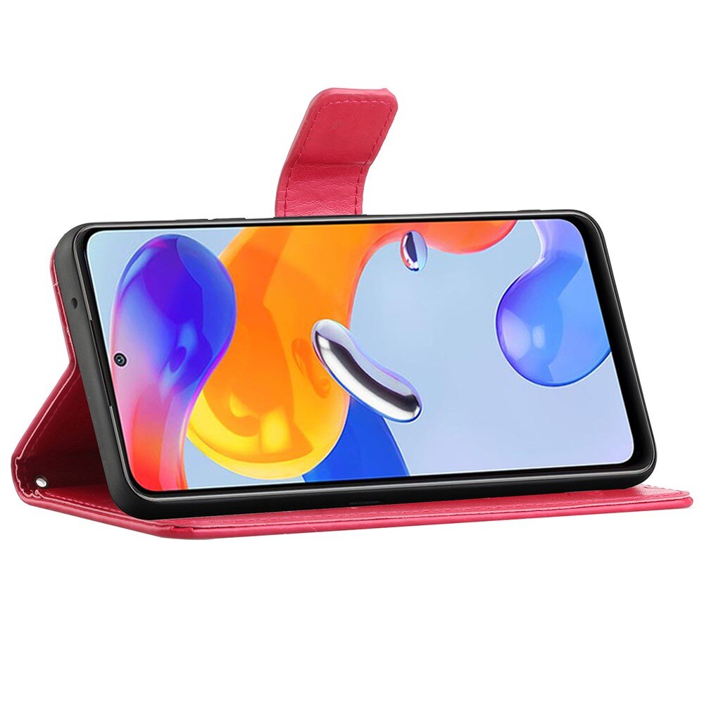 Étui en cuir à papillons pour Xiaomi Redmi Note 11 Pro, Rouge