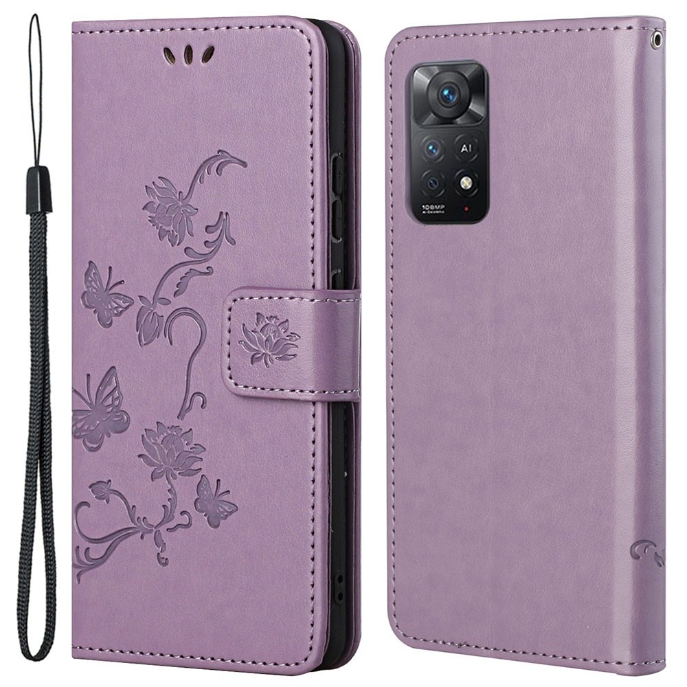 Étui en cuir à papillons pour Xiaomi Redmi Note 11 Pro, violet