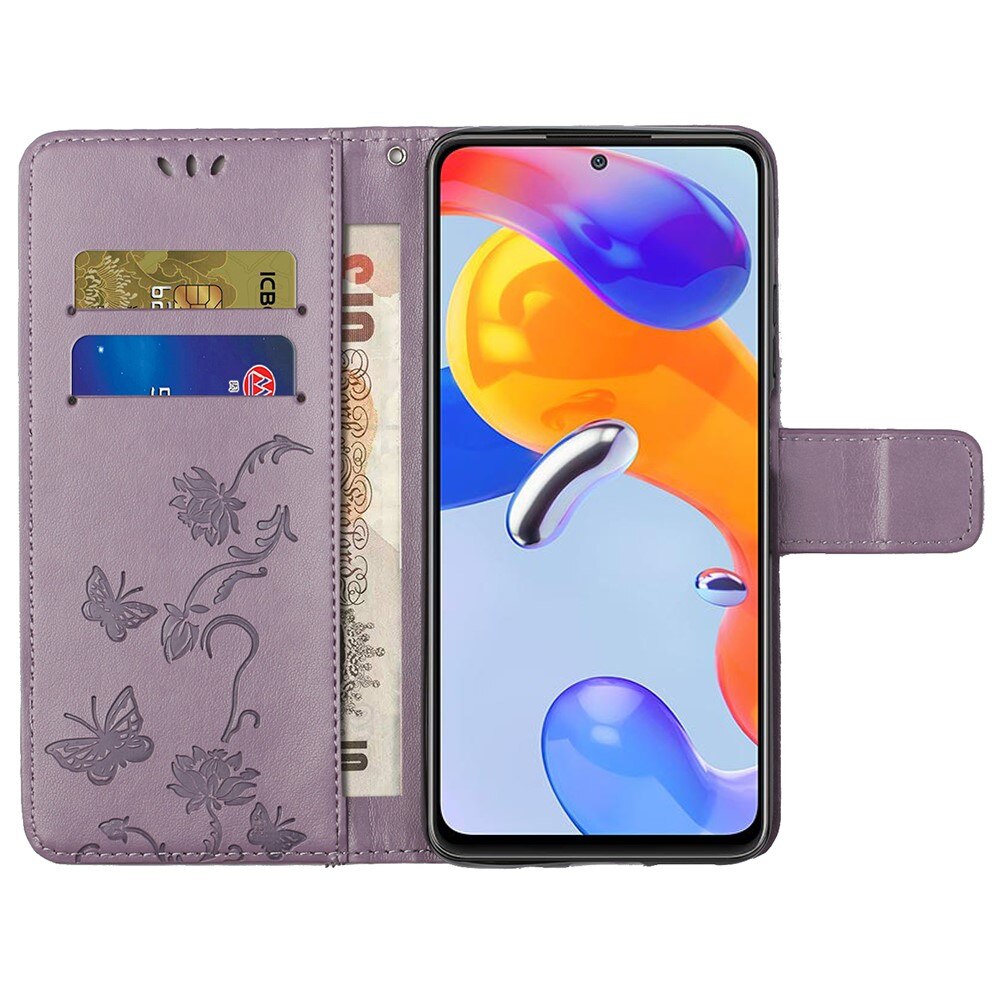 Étui en cuir à papillons pour Xiaomi Redmi Note 11 Pro, violet