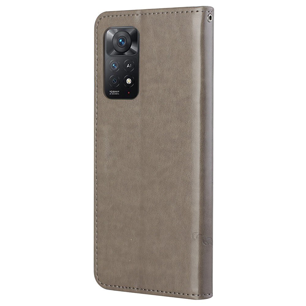 Étui en cuir à papillons pour Xiaomi Redmi Note 11 Pro, gris