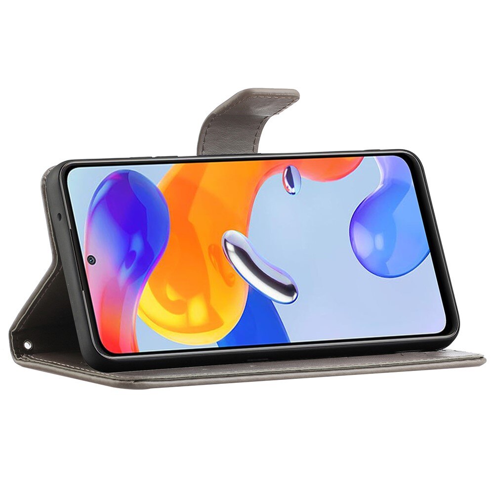 Étui en cuir à papillons pour Xiaomi Redmi Note 11 Pro, Gris