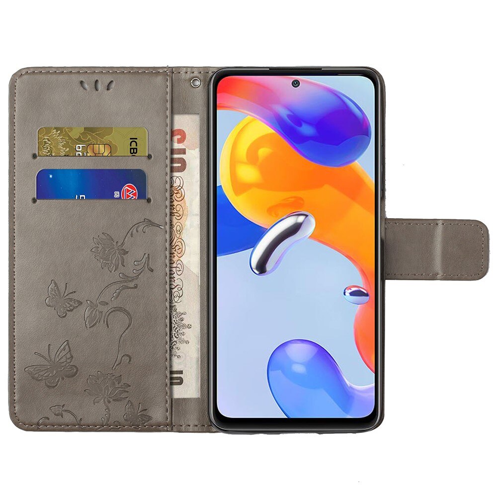 Étui en cuir à papillons pour Xiaomi Redmi Note 11 Pro, Gris