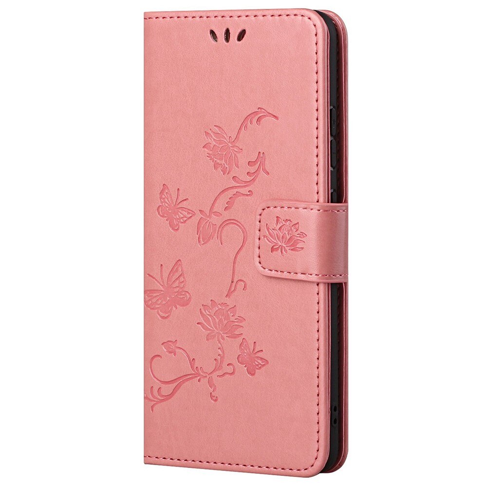 Étui en cuir à papillons pour Xiaomi Redmi Note 11 Pro, rose