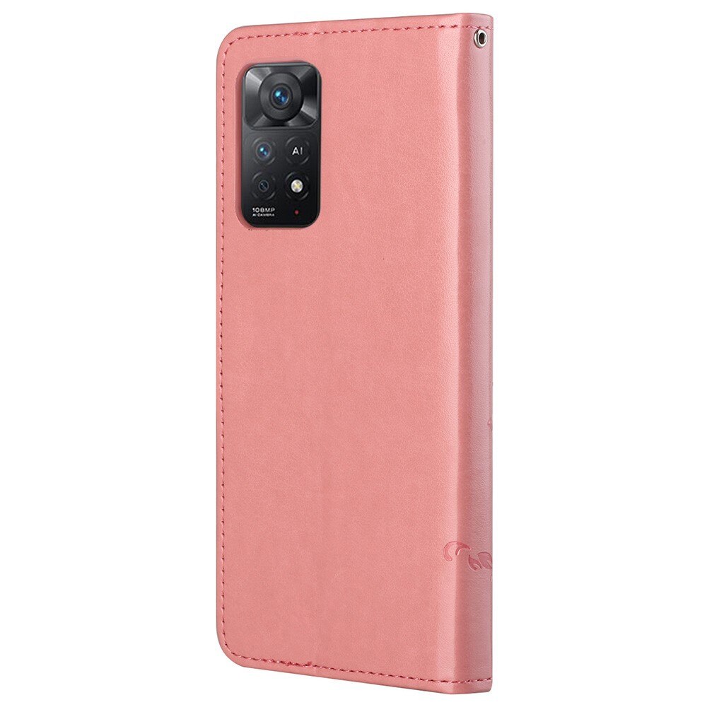 Étui en cuir à papillons pour Xiaomi Redmi Note 11 Pro, rose