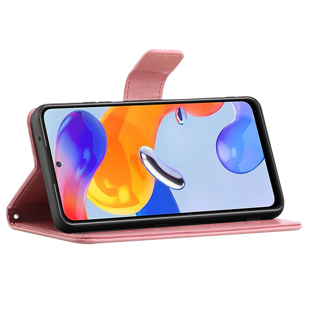 Étui en cuir à papillons pour Xiaomi Redmi Note 11 Pro, Rose