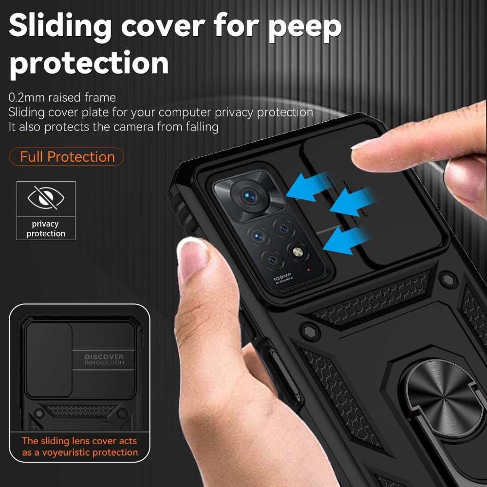 Coque Hybride Ring avec Protège Caméra Xiaomi Redmi Note 11 Pro, Noir