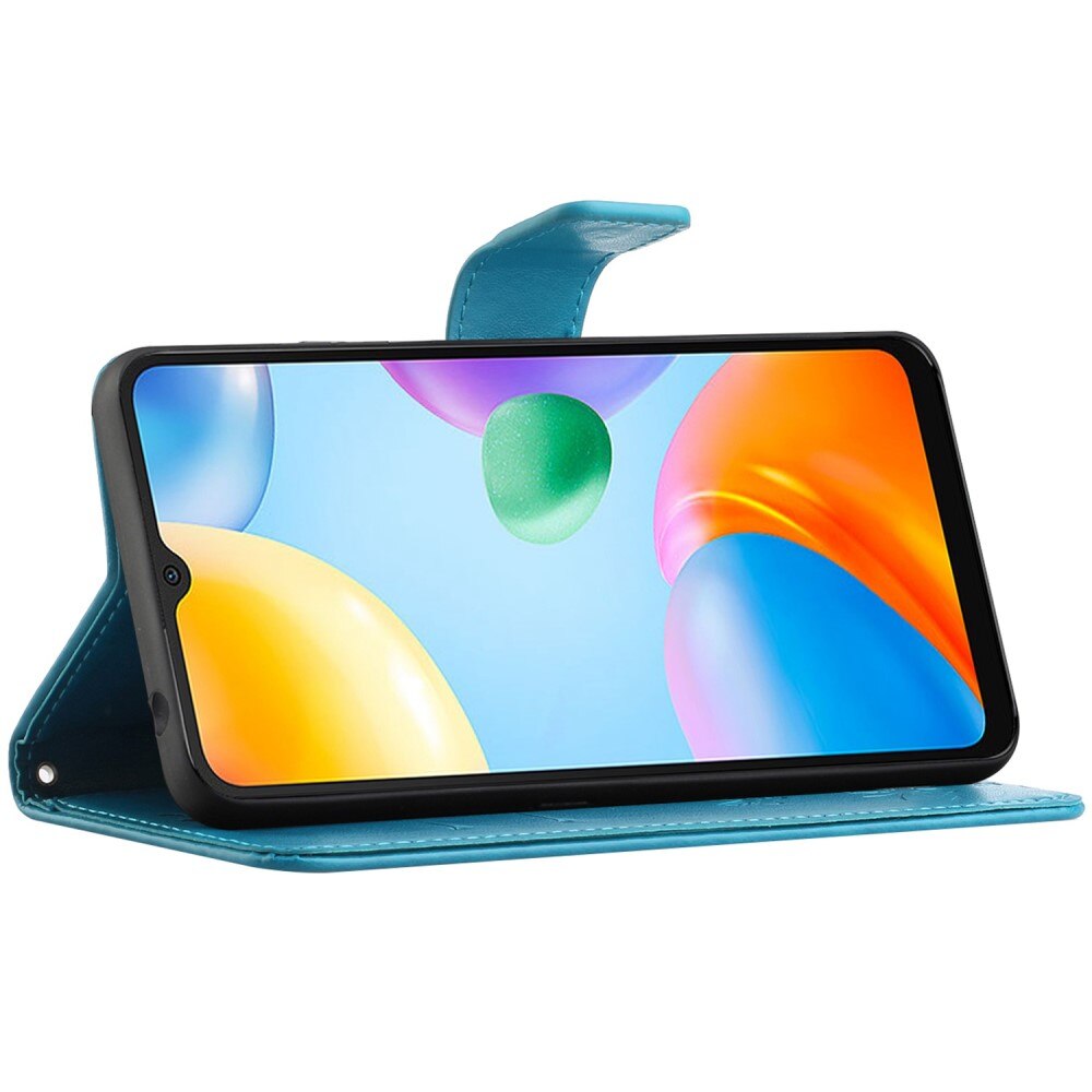 Étui en cuir à papillons pour Xiaomi Redmi 10C, Bleu