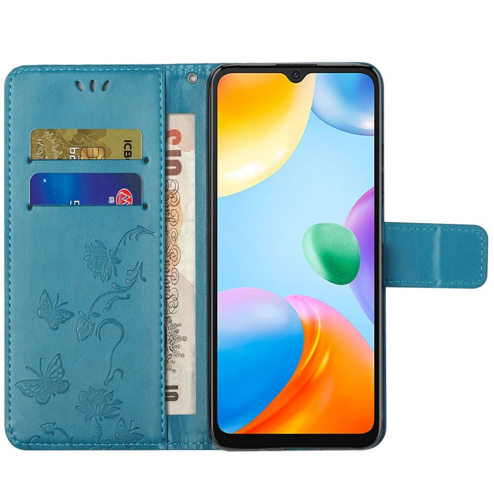 Étui en cuir à papillons pour Xiaomi Redmi 10C, Bleu