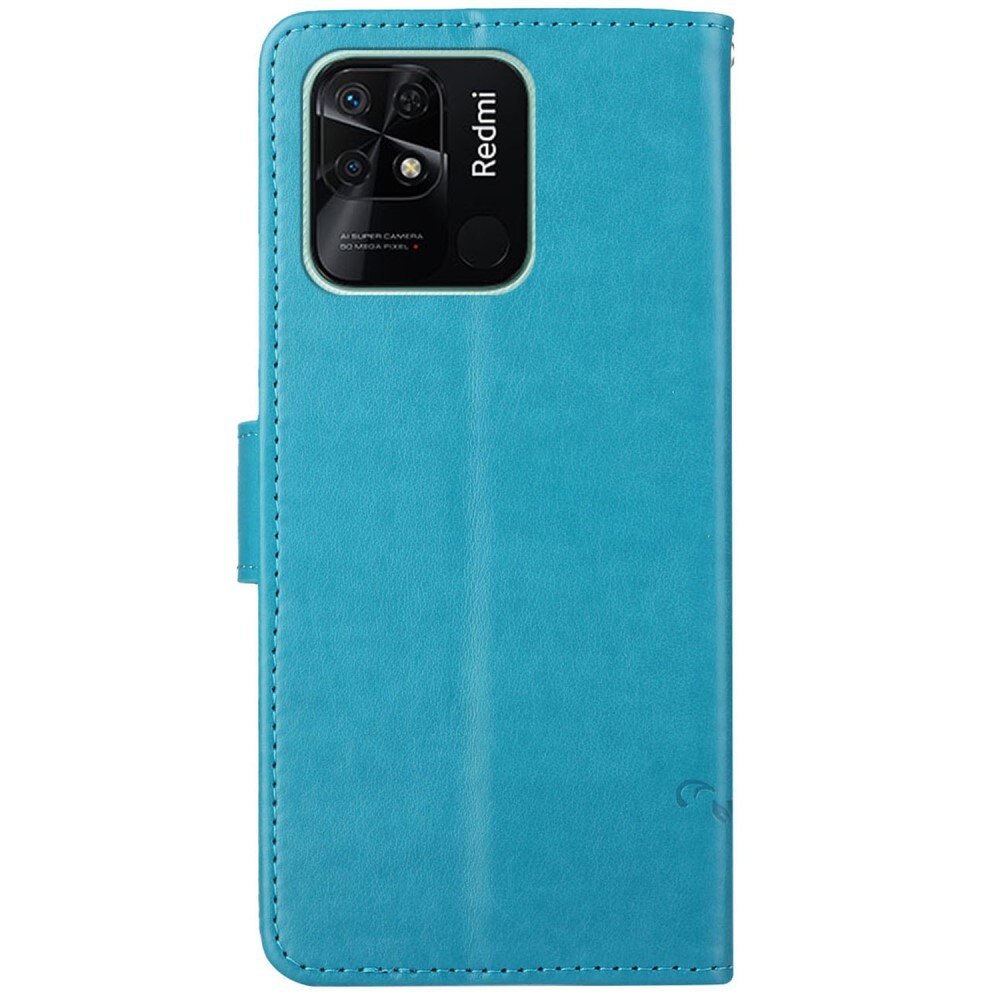 Étui en cuir à papillons pour Xiaomi Redmi 10C, Bleu