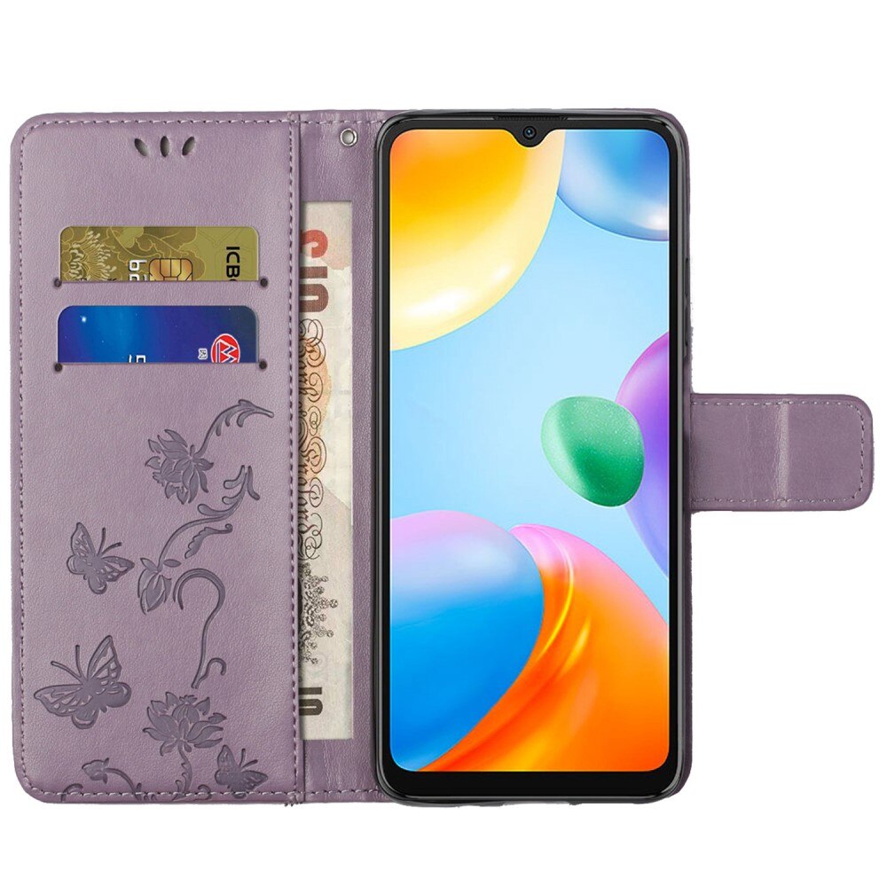 Étui en cuir à papillons pour Xiaomi Redmi 10C, Violet