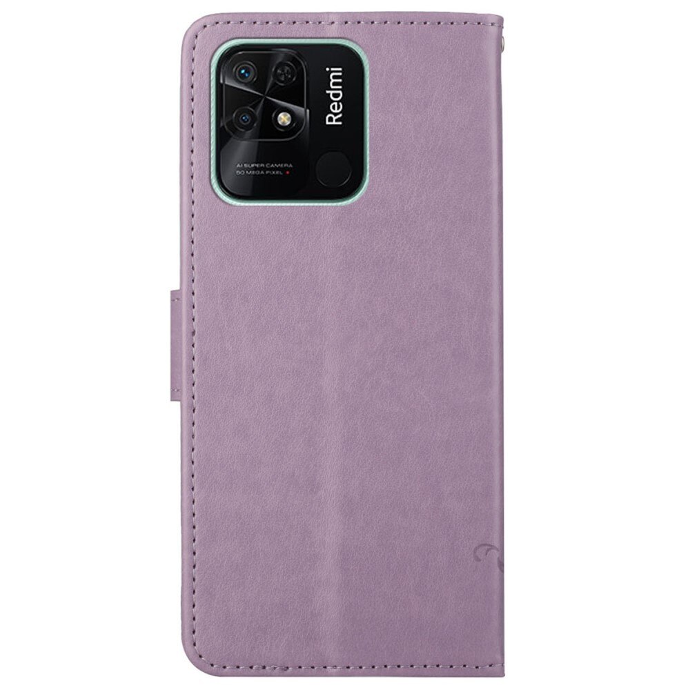 Étui en cuir à papillons pour Xiaomi Redmi 10C, Violet