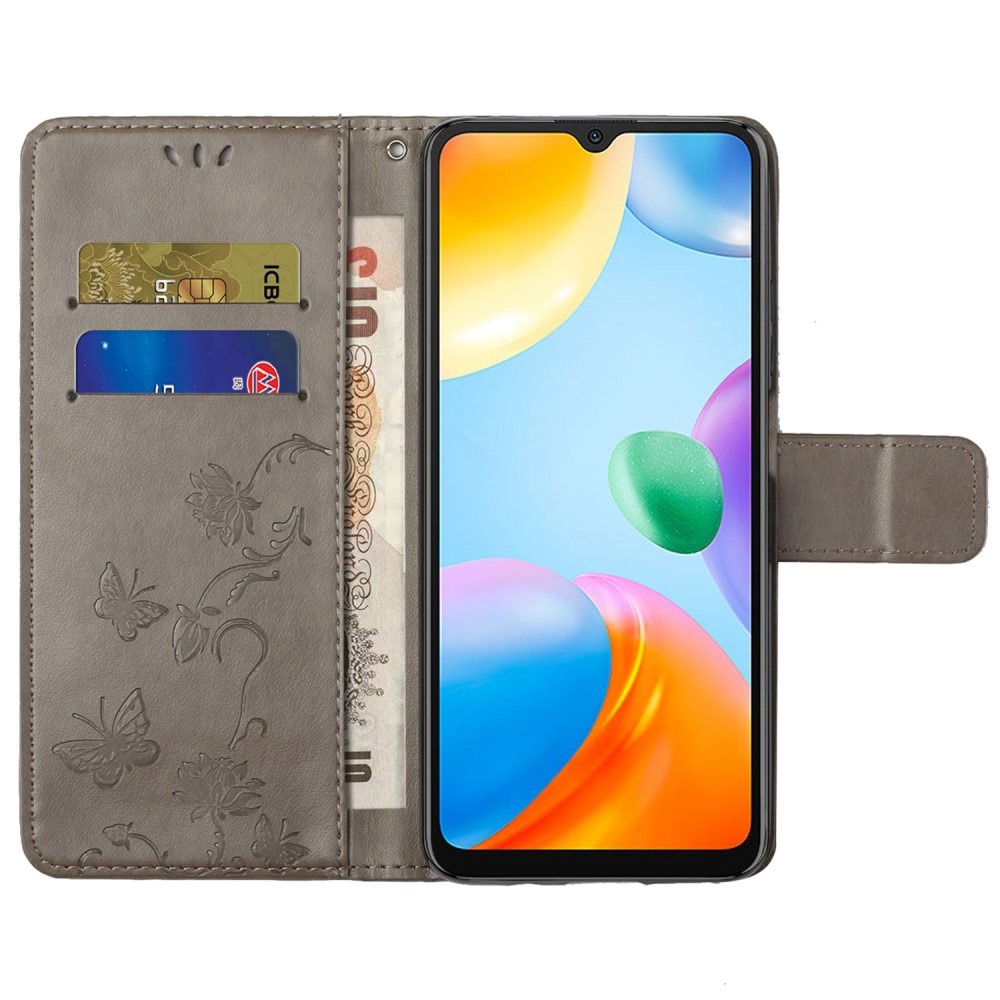 Étui en cuir à papillons pour Xiaomi Redmi 10C, Gris