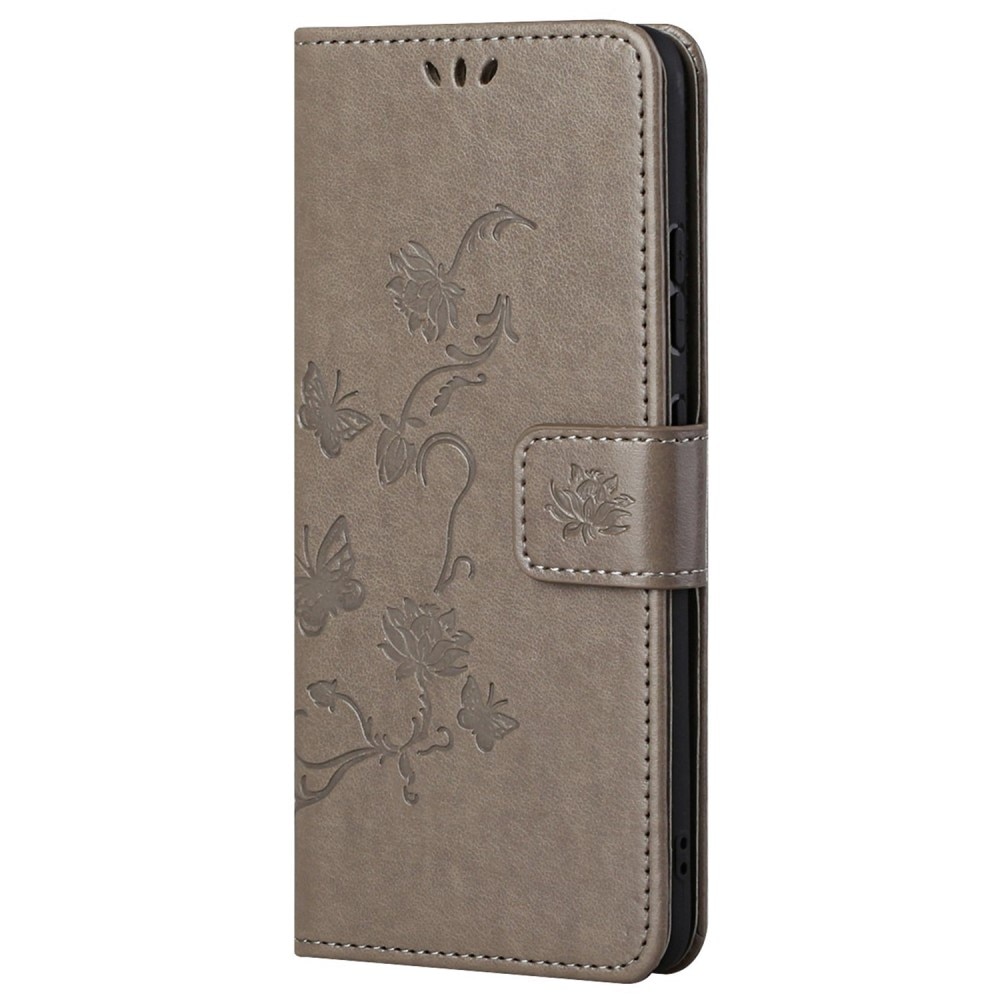 Étui en cuir à papillons pour Xiaomi Redmi 10C, Gris