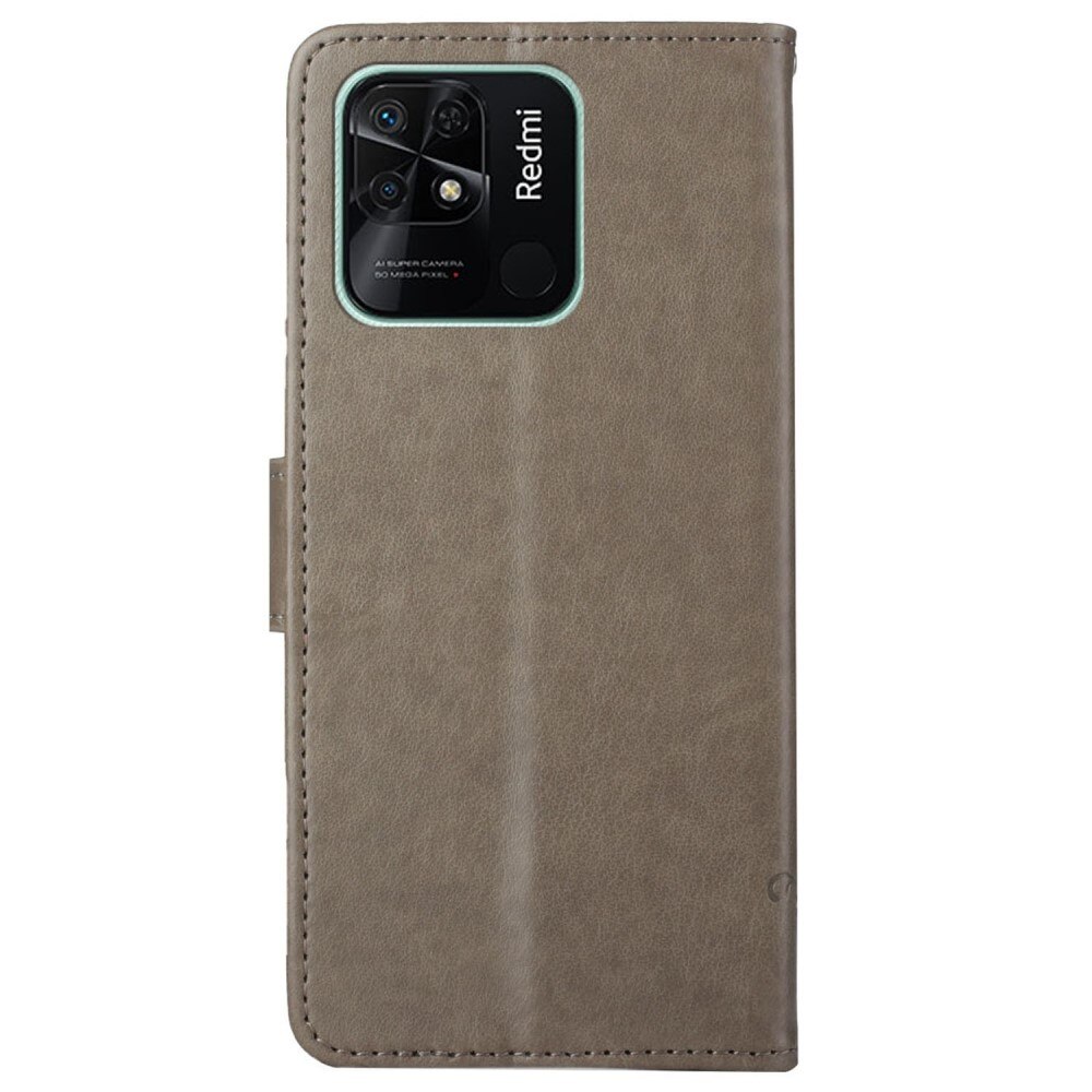 Étui en cuir à papillons pour Xiaomi Redmi 10C, Gris