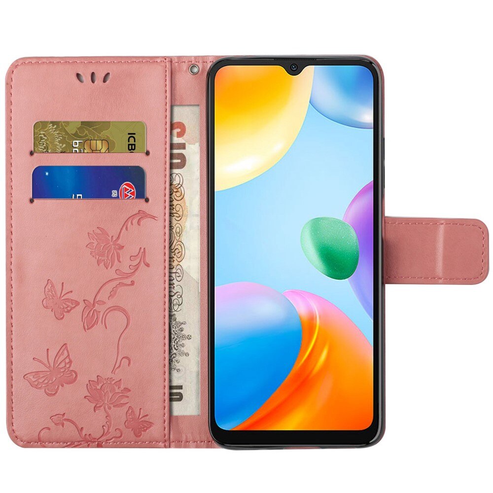 Étui en cuir à papillons pour Xiaomi Redmi 10C, Rose