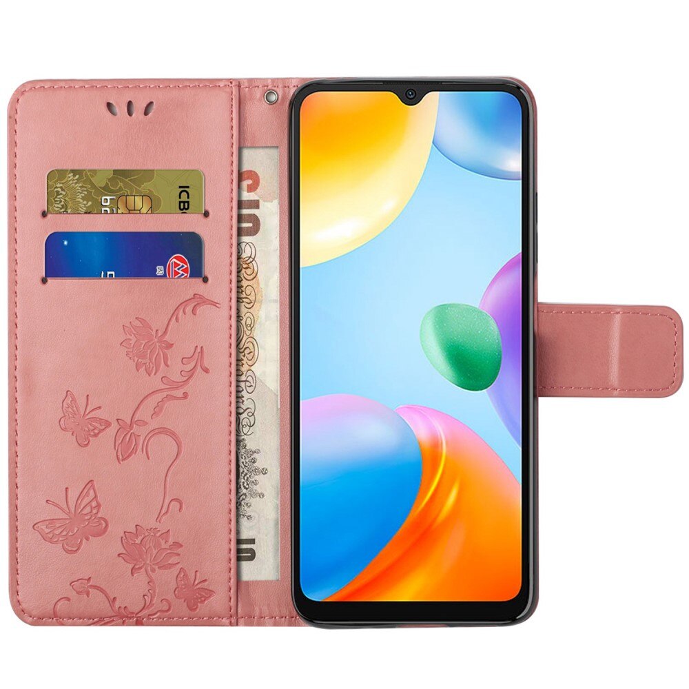 Étui en cuir à papillons pour Xiaomi Redmi 10C, rose