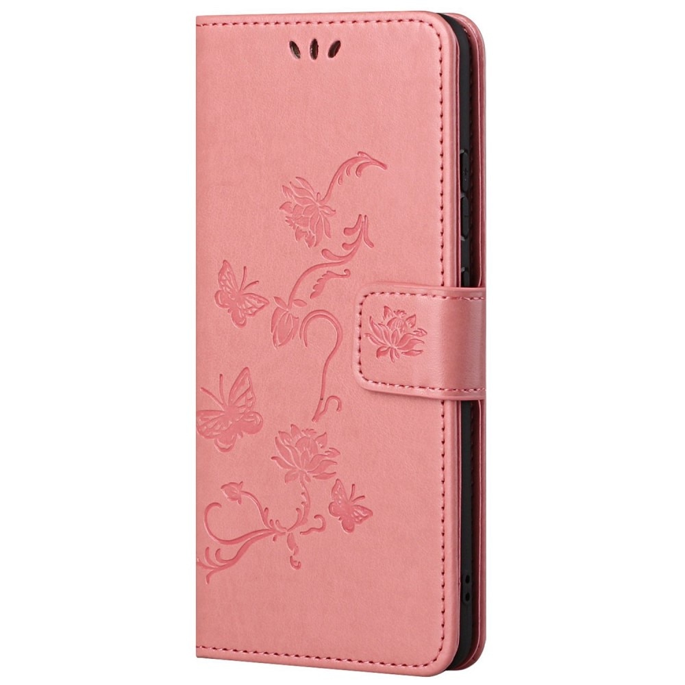 Étui en cuir à papillons pour Xiaomi Redmi 10C, rose