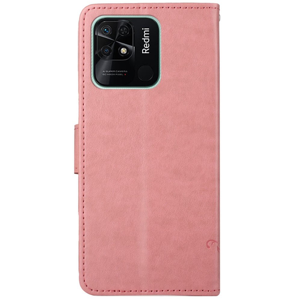 Étui en cuir à papillons pour Xiaomi Redmi 10C, rose