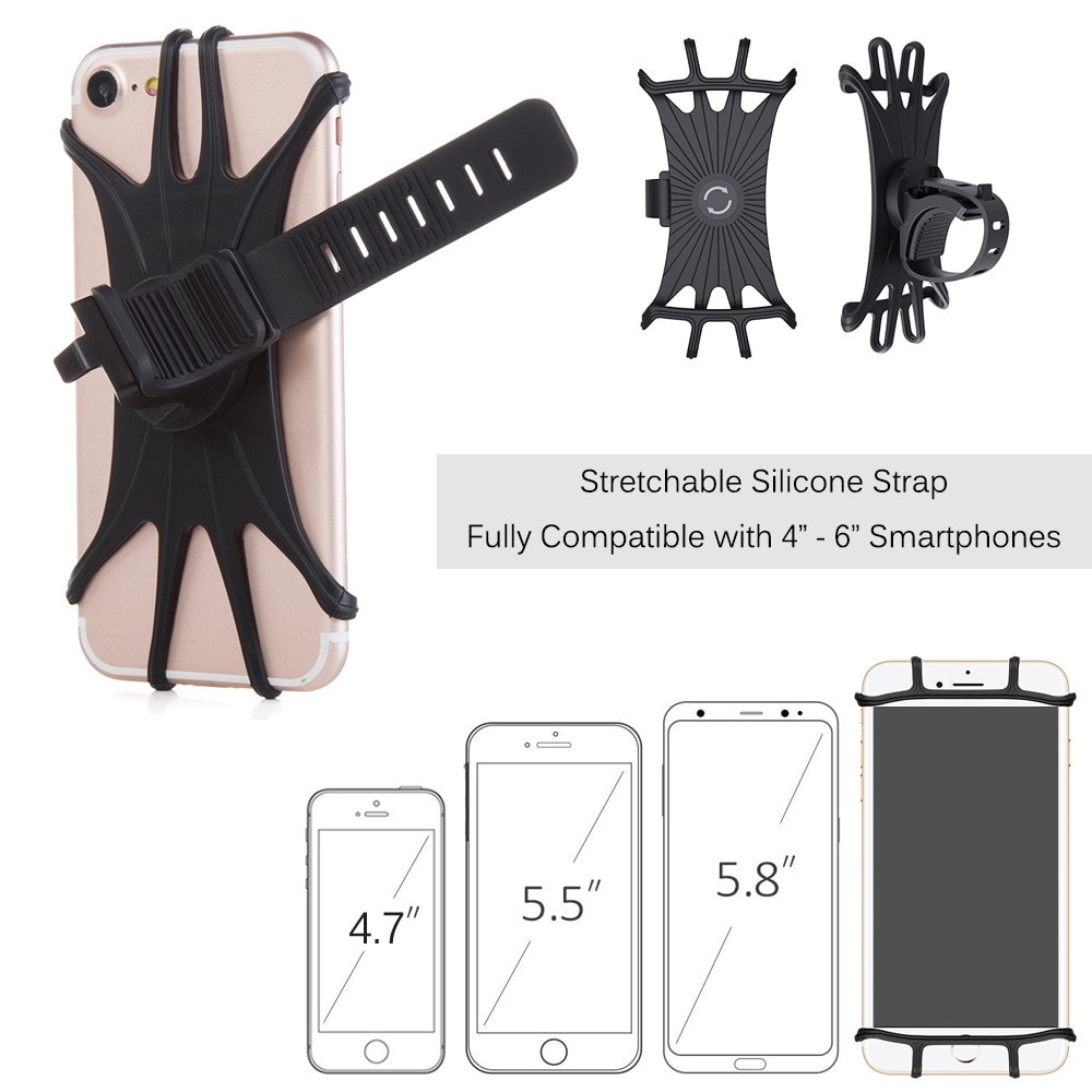 Support de téléphone en silicone pour vélo, noir