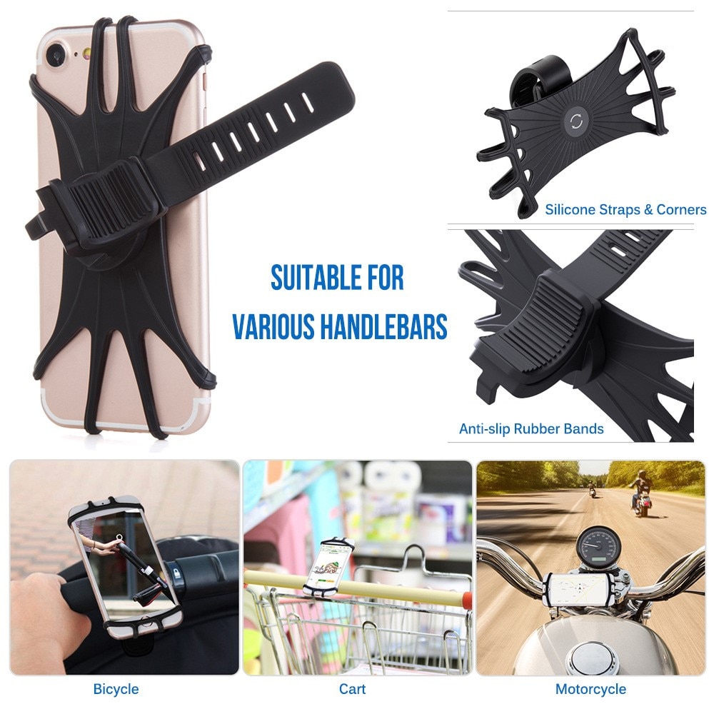 Support de téléphone en silicone pour vélo, noir