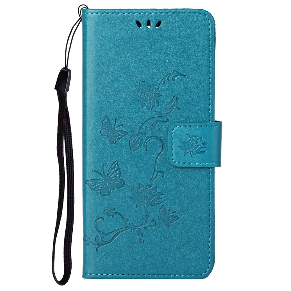 Étui en cuir à papillons pour Google Pixel 6a, Bleu