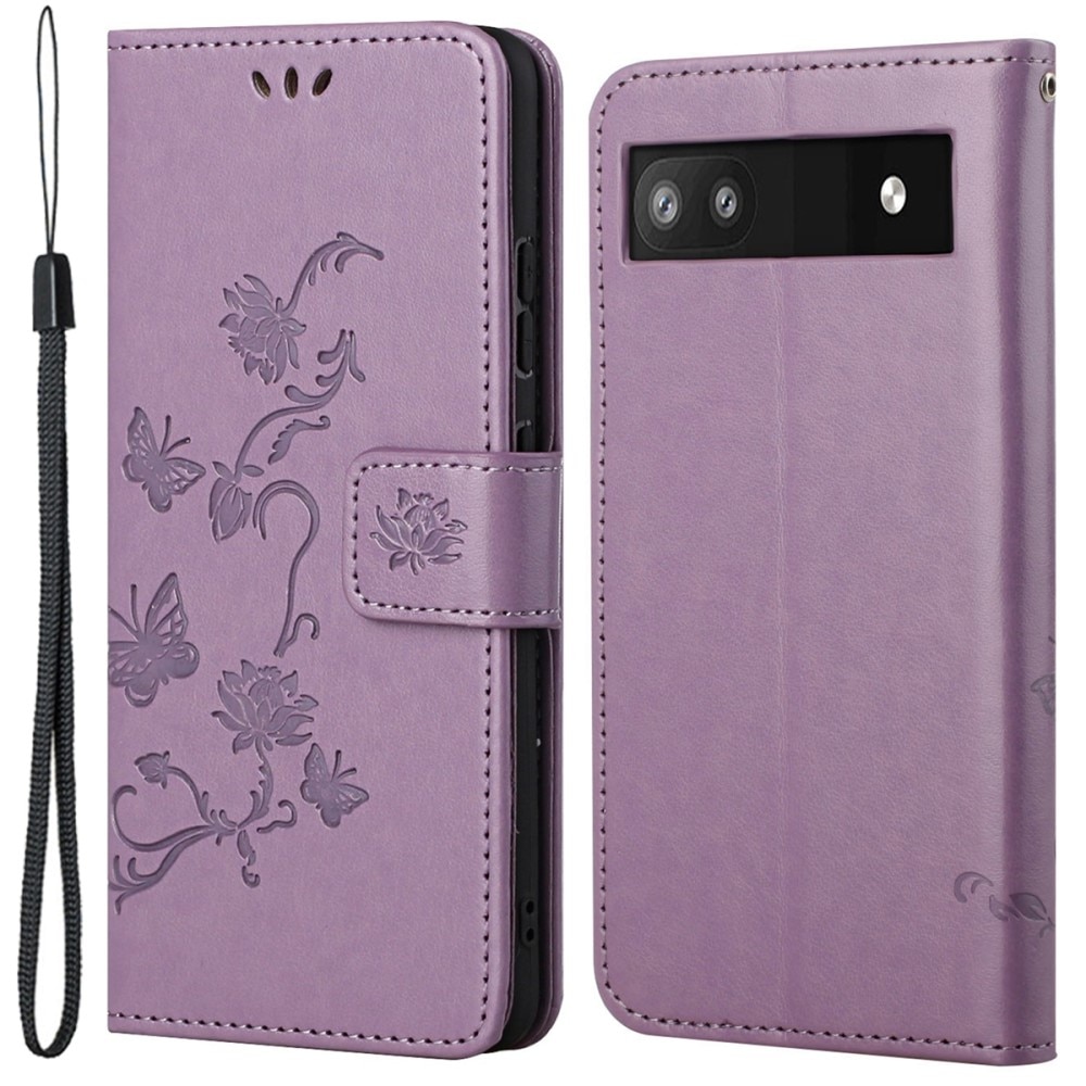 Étui en cuir à papillons pour Google Pixel 6a, Violet
