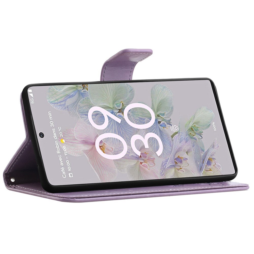 Étui en cuir à papillons pour Google Pixel 6a, Violet