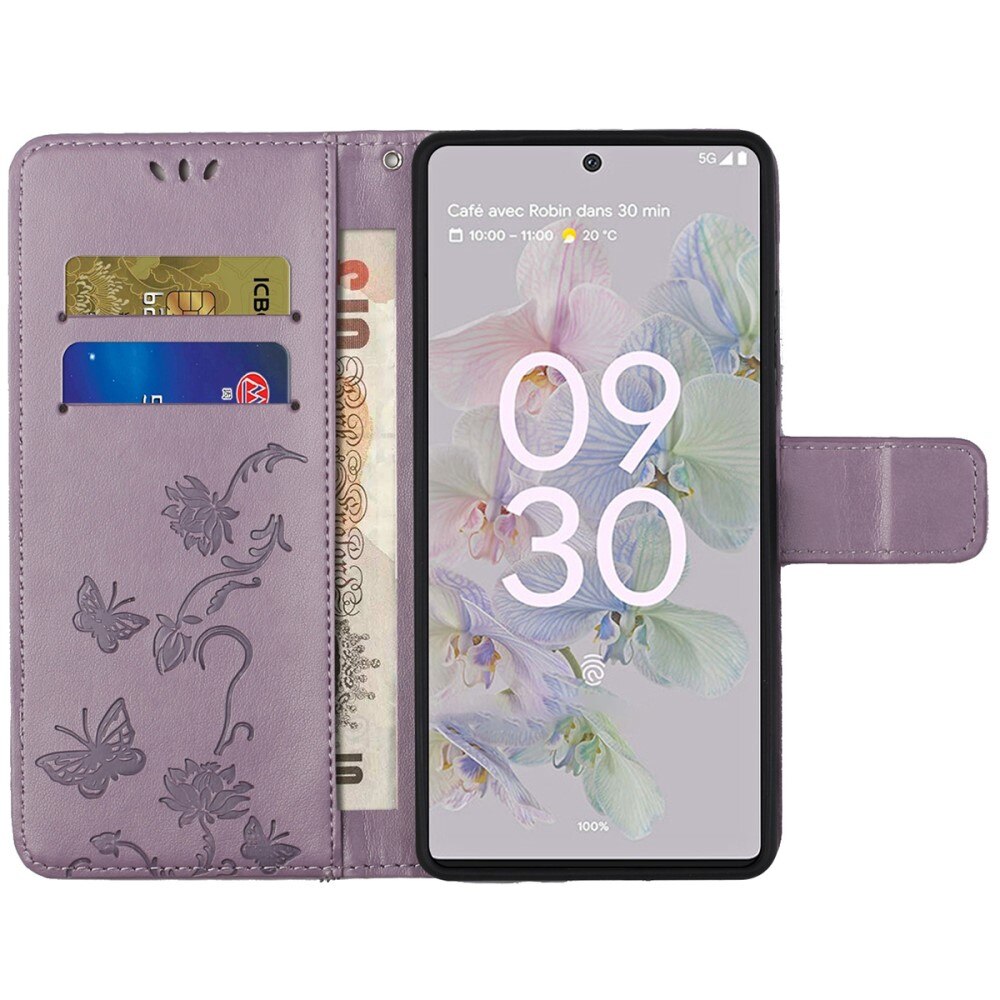 Étui en cuir à papillons pour Google Pixel 6a, Violet