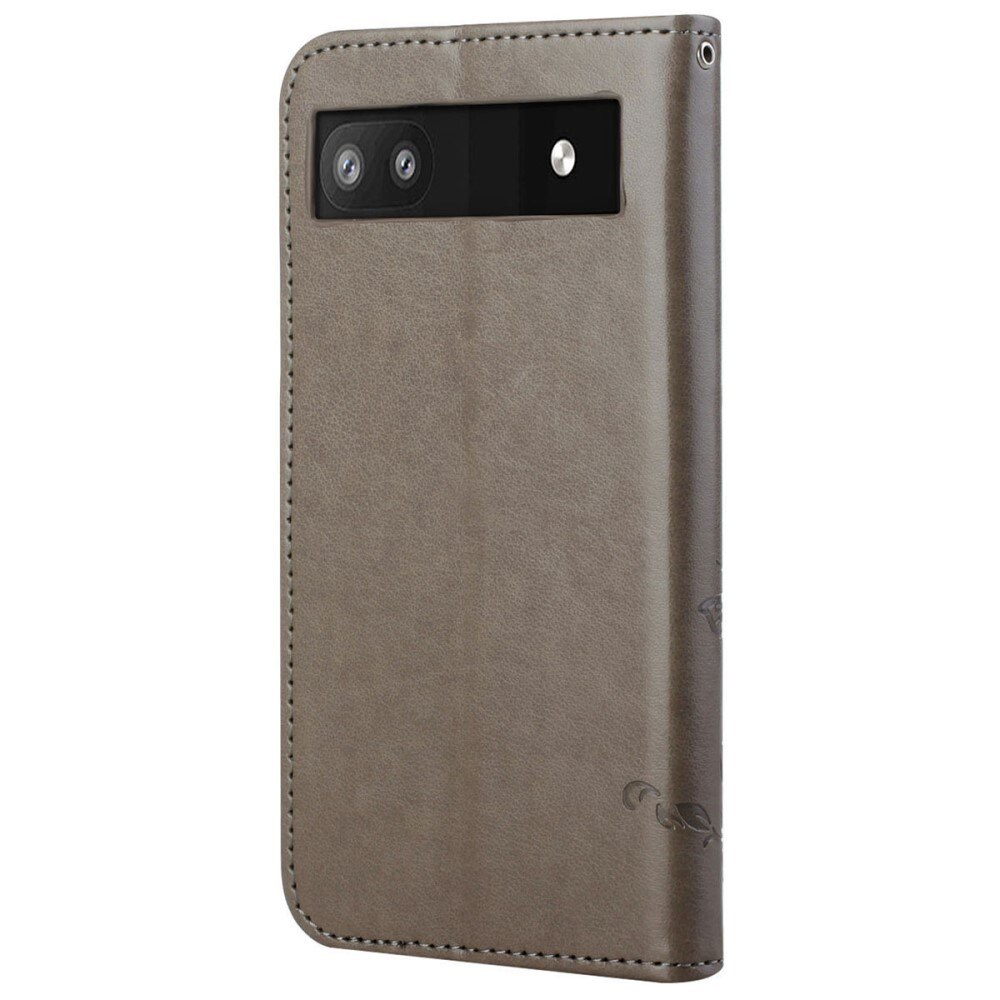 Étui en cuir à papillons pour Google Pixel 6a, Gris