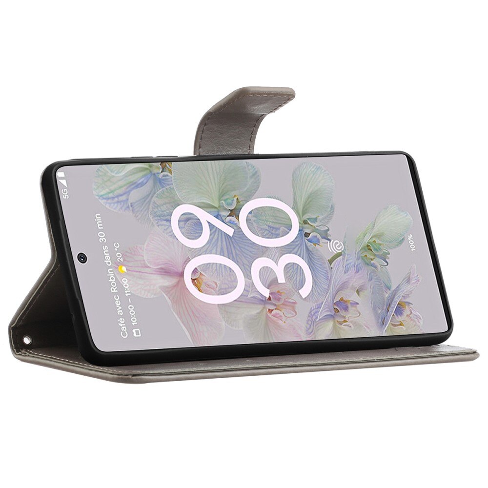 Étui en cuir à papillons pour Google Pixel 6a, Gris