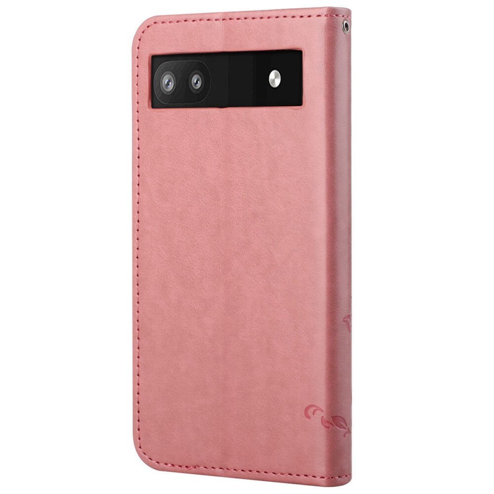 Étui en cuir à papillons pour Google Pixel 6a, Rose
