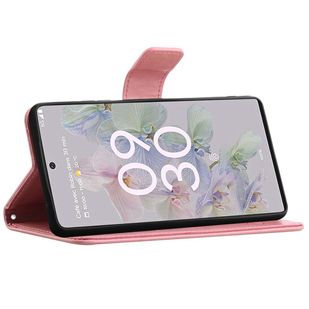 Étui en cuir à papillons pour Google Pixel 6a, Rose