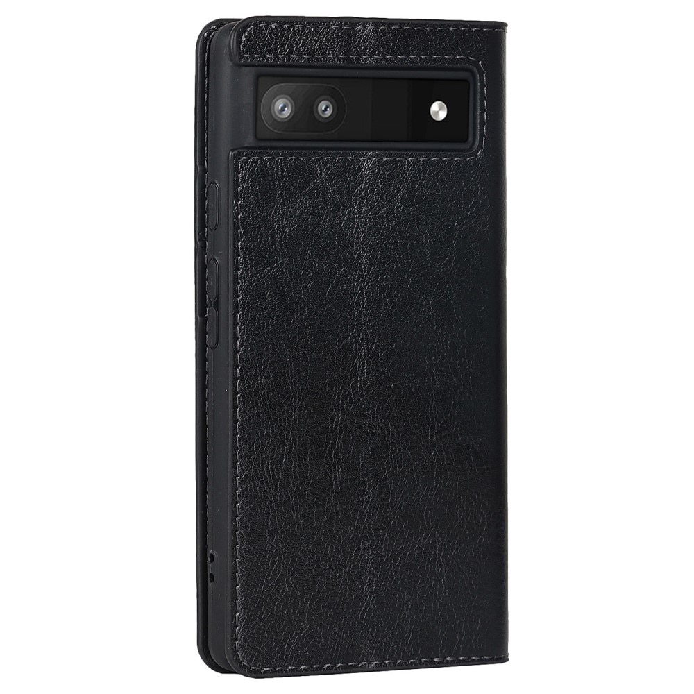 Coque portefeuille en cuir Veritable Google Pixel 6a, noir