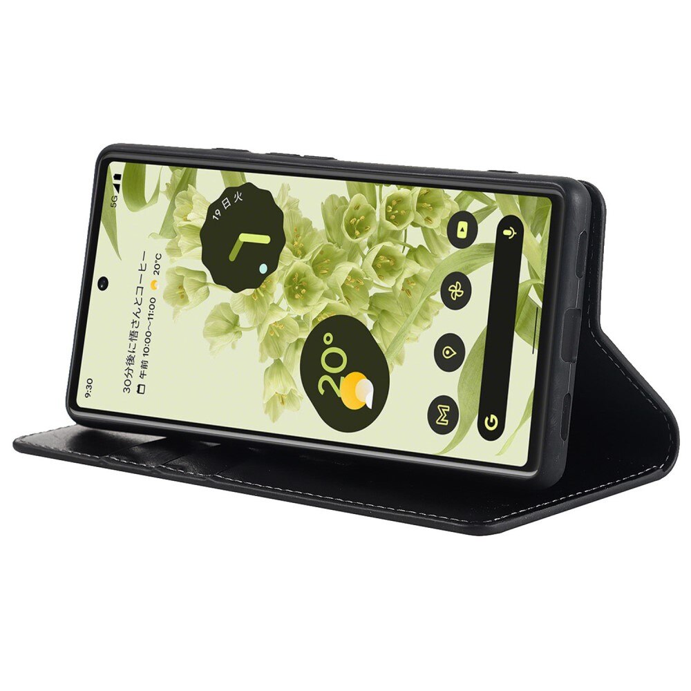 Coque portefeuille en cuir Veritable Google Pixel 6a, Noir