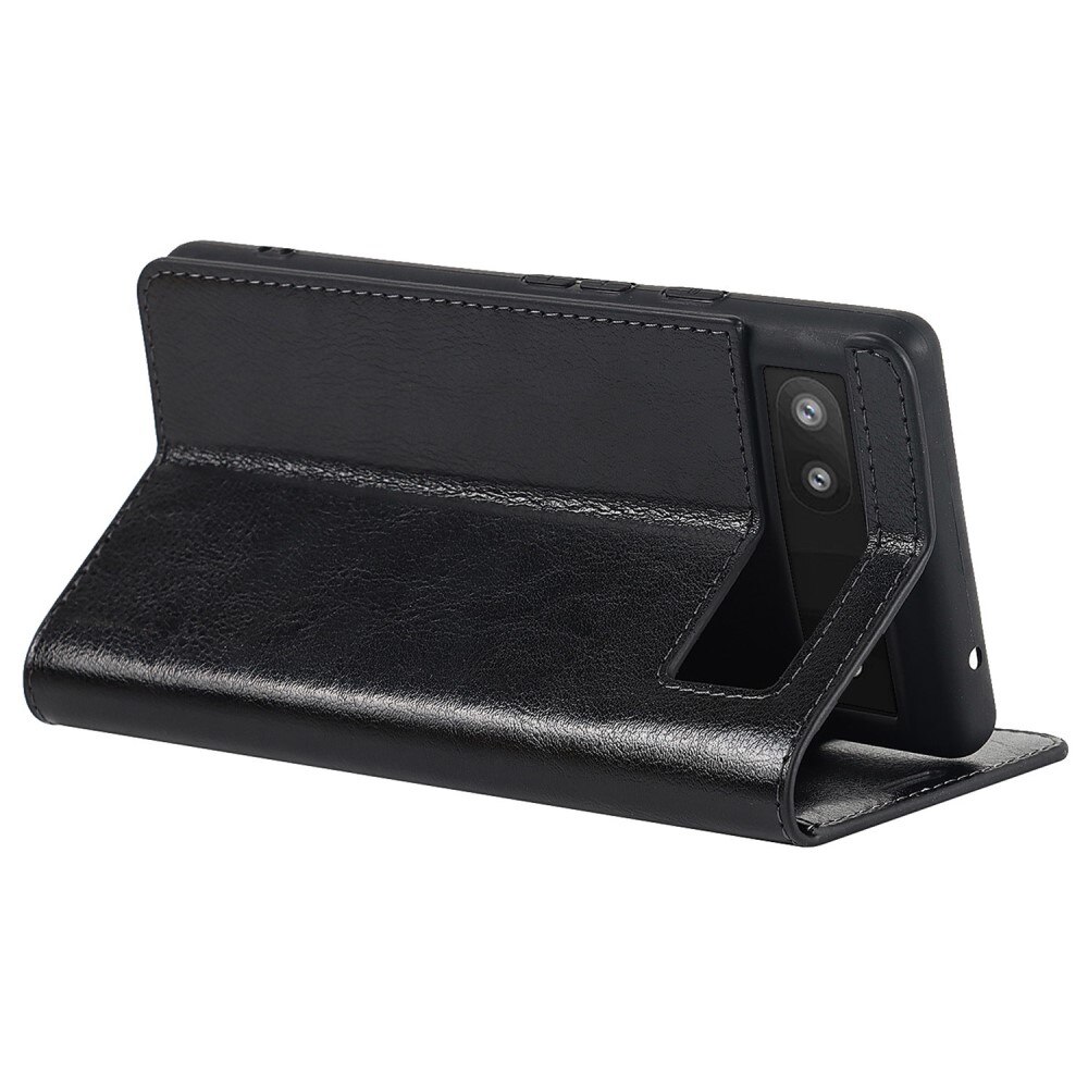 Coque portefeuille en cuir Veritable Google Pixel 6a, Noir